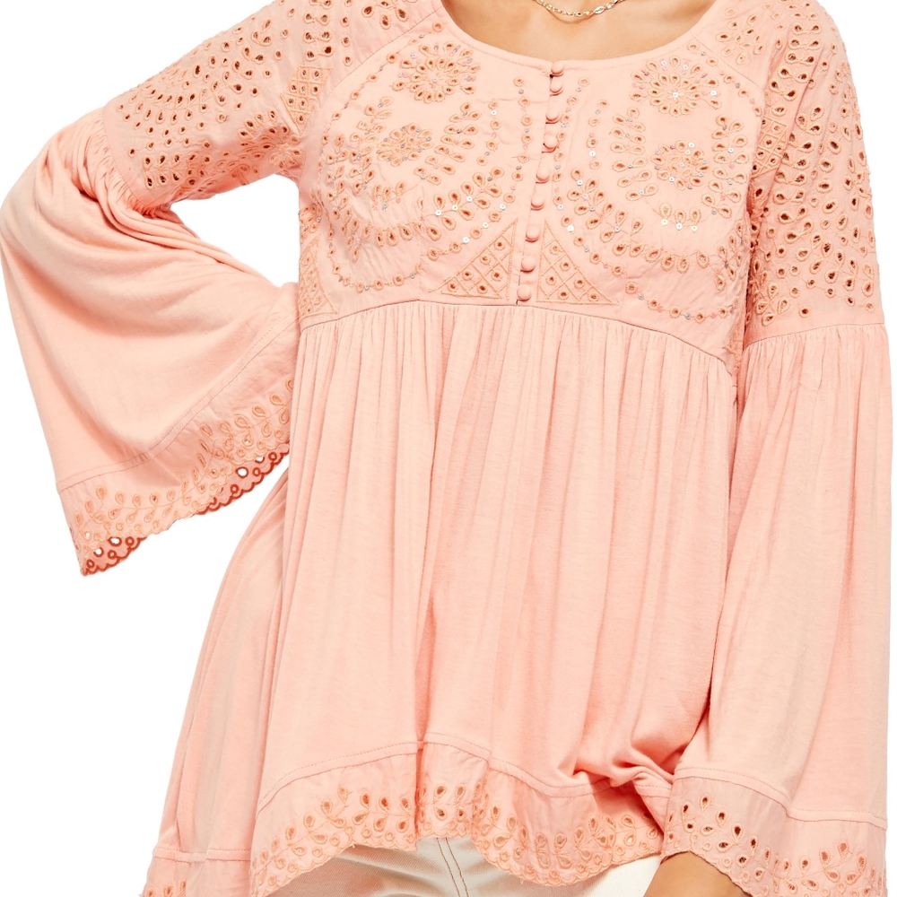 NWT Free People Sun Blush Sea of Love Eyelet Blouse Medium